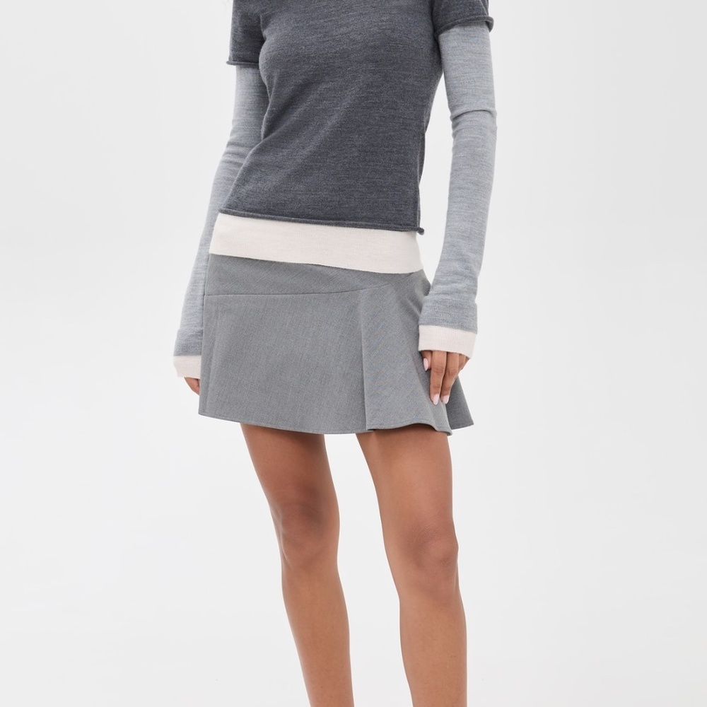 STAUD Gray Pleated Mini Skirt